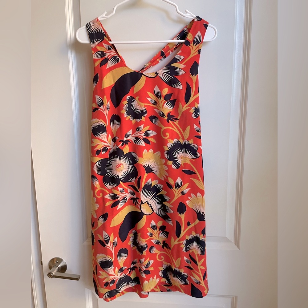 J.Crew Orange Floral Twist-Back Silk Dress